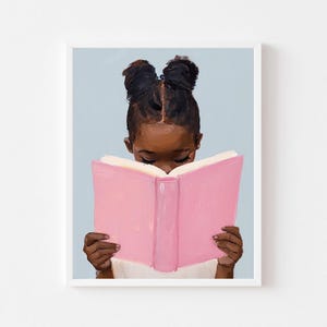 Black Girl Reading Art Print: Pink Book, Blue Room (Digital Download)