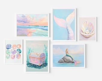 Mermaid Gallery Wall Set: Coastal Pastel Art Bundle for Girls Room (Printable Digital Download)