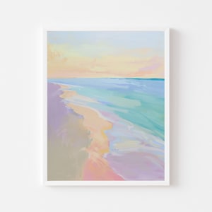 Pastell Malerei Meerlandschaft: Pink Gold Sonnenuntergang am Meer (Digitaler Download)
