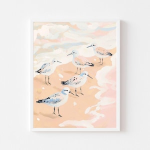 Pastell Strandläufer am Strand Gemälde | Sommer Vogel Wand Kunst Poster | Küsten Haus Digitaler Download | Aquarell Tierdruck