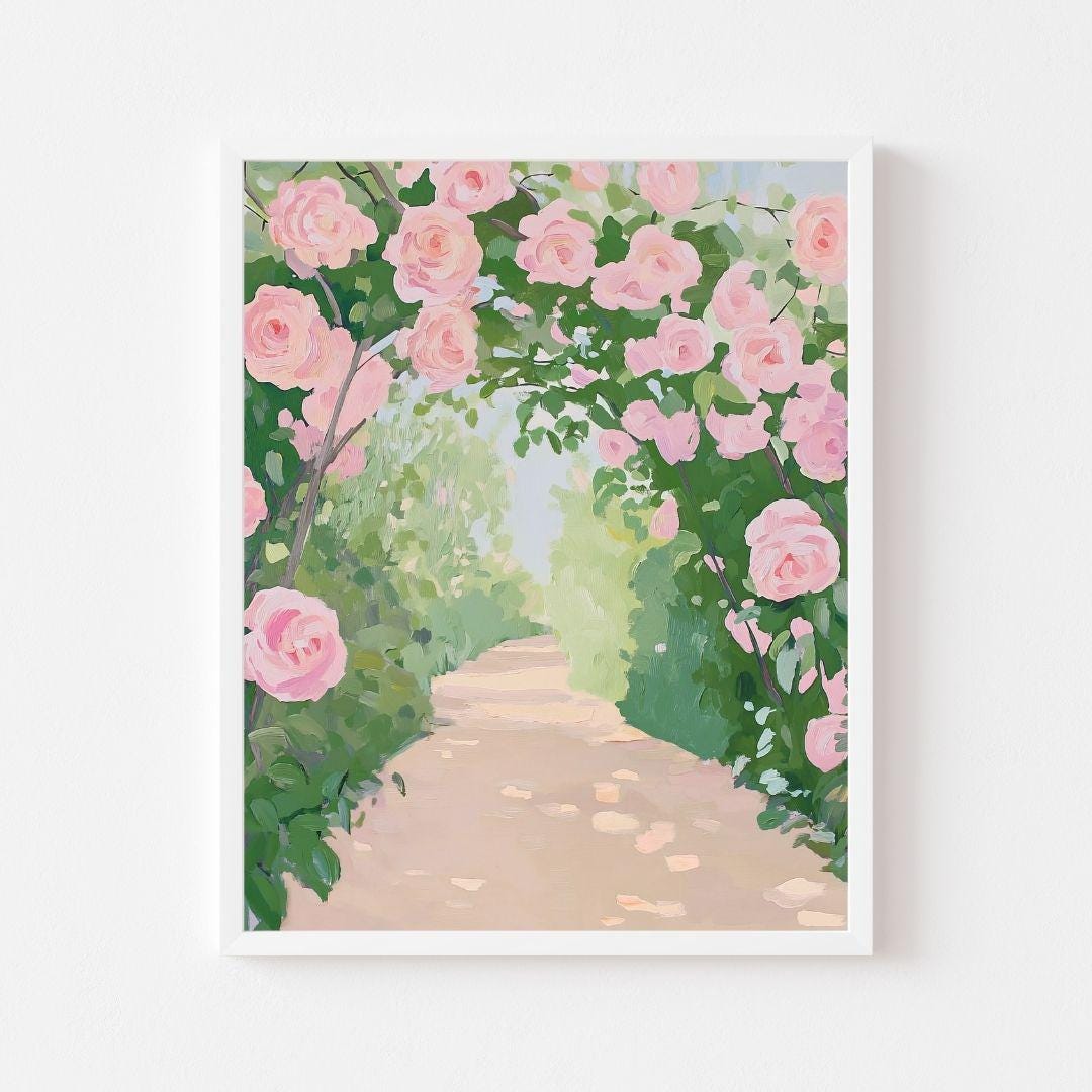 Pink Rose Path Art Print: Pastel Floral Landscape (digital Download) - Etsy