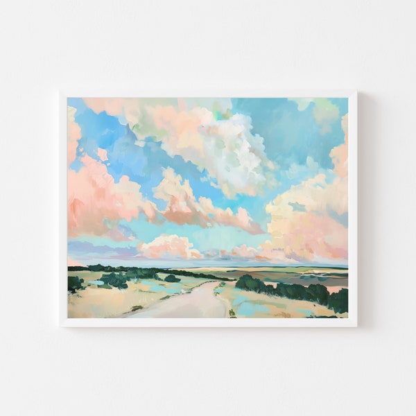 Colorful Hill Country Landscape Painting | Vibrant Texas Sky Wall Art Print | Countryside Scenery Printable | Spring Summer Digital Download