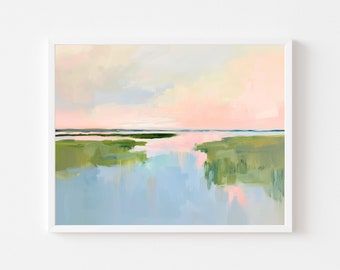 Pink Marsh Sunset Watercolor Print: Lowcountry Coastal Art (Digital Download)