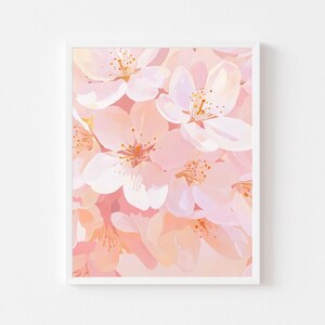 ピンクの桜の絵画 | パステルカラーの春の花のウォールアートプリント | クラシックな花柄のデジタルダウンロード | ヴィンテージな女の子の部屋の自然のプリント
