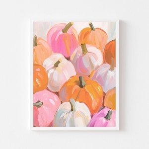Pink and Orange Pumpkins Art Print: Pastel Autumn Wall Decor (Digital Download)