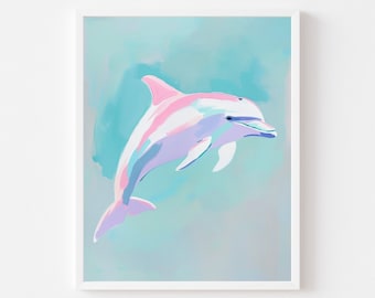 Pastel Dolphin Print: Colorful Marine Animal Wall Art (Digital Download)