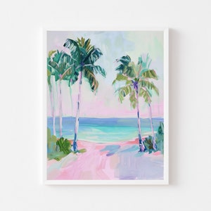 Pastel Palm Tree Sunset Print: Pink Coastal Beach Art (Digital Download)