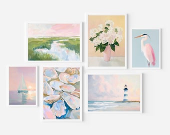 Pastel Coastal Gallery Wall Set: Grandmillennial Beach House Art Bundle (Printable Digital Download)