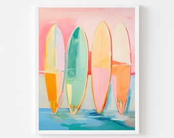 Colorful Abstract Surfboards Painting | Beach House Wall Art Print | Coastal Summer Printable Wall Decor | Vibrant Surfer Digital Download