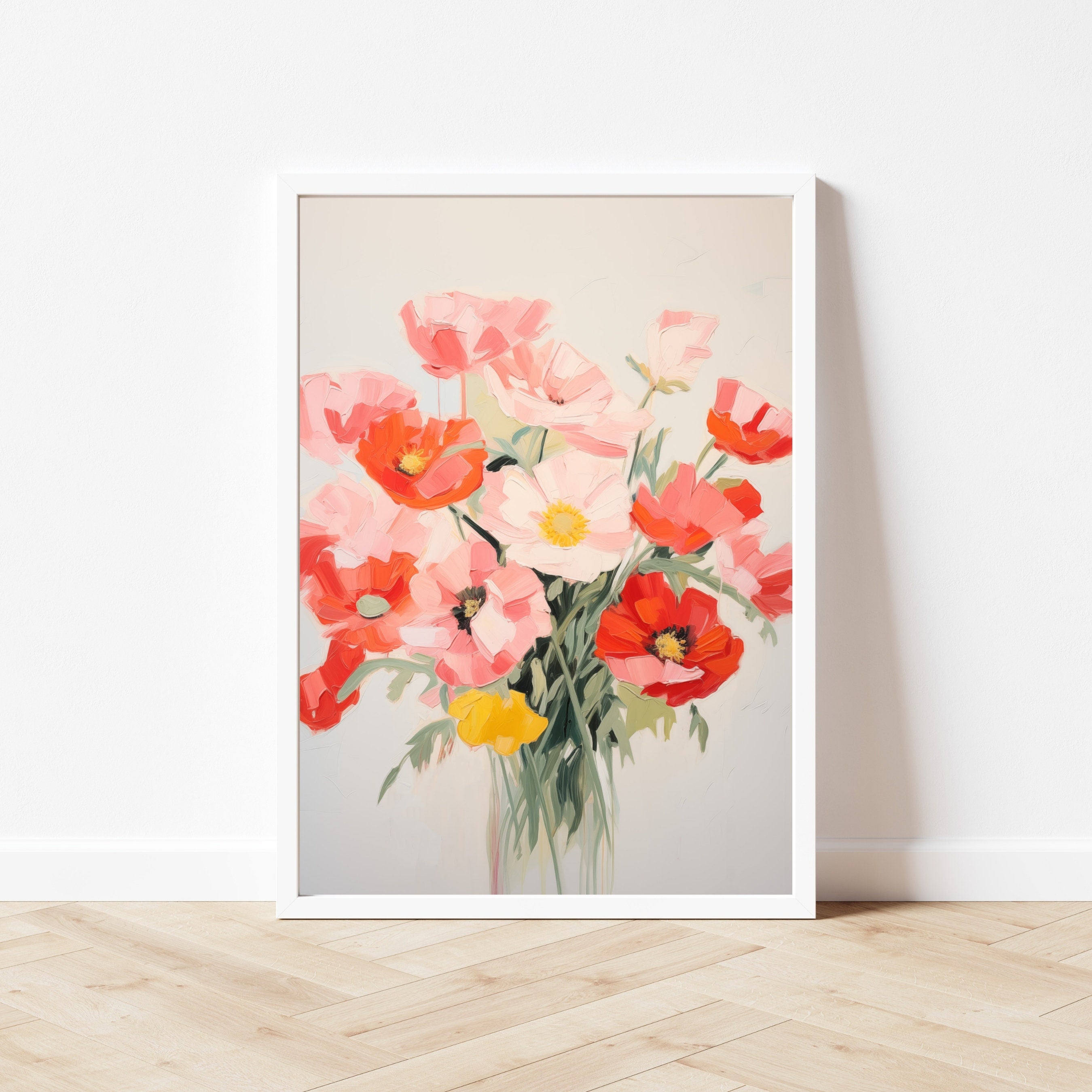 ポピーブーケのアートプリント：印象派の花の水彩画（デジタル