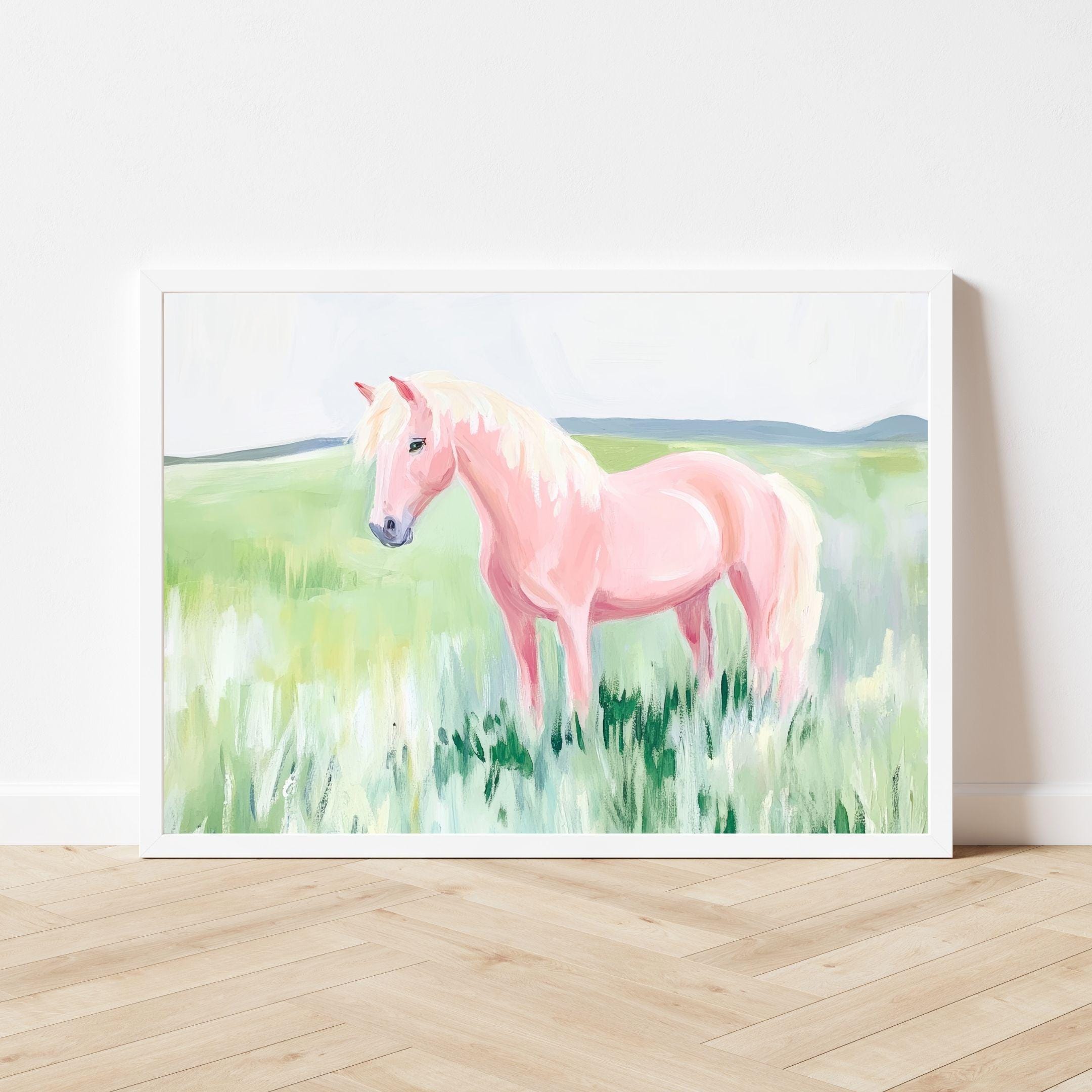 Pink Horse Art Print: Whimsical Girl's Nursery Decor (digital Download