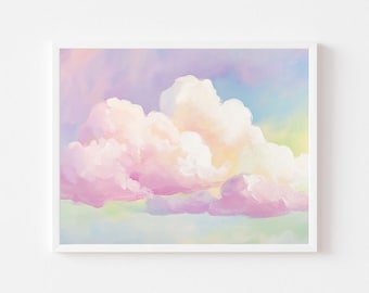 Pastel Cloud Art Print: Pink Sunset Sky, Girl's Room Decor (Digital Download)