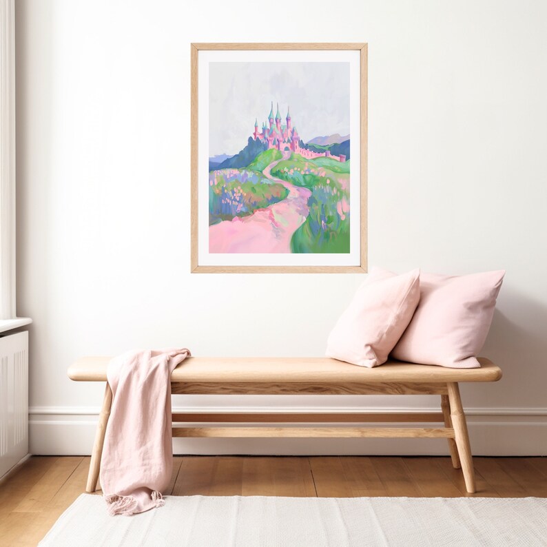 Pink Princess Castle Art Print: Whimsical Girl's Room Decor (digital ...