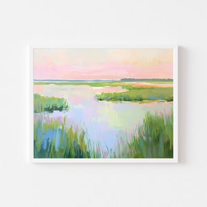 Wetlands Sunset Painting: Coastal Marsh Art Print (Digital Download)
