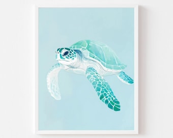 Sea Turtle Painting: Tropical Coastal Wall Art (Digital Download)