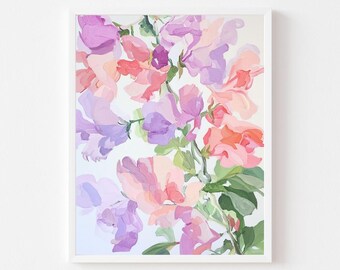 Sweet Pea Flower Watercolor Print: Abstract Floral Wall Art (Digital Download)