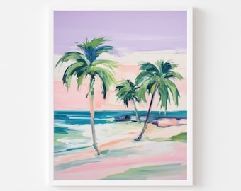 Palm Tree Painting: Pink Sunset Beach Art (Digital Download)