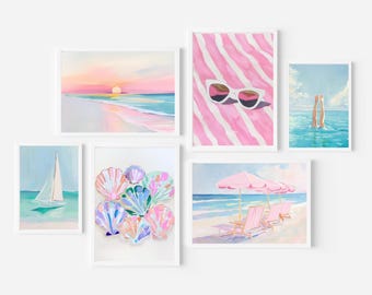 Rosa Küsten-Galeriewand-Set: Teen Beach House Schlafzimmer Kunstpaket (druckbarer digitaler Download)