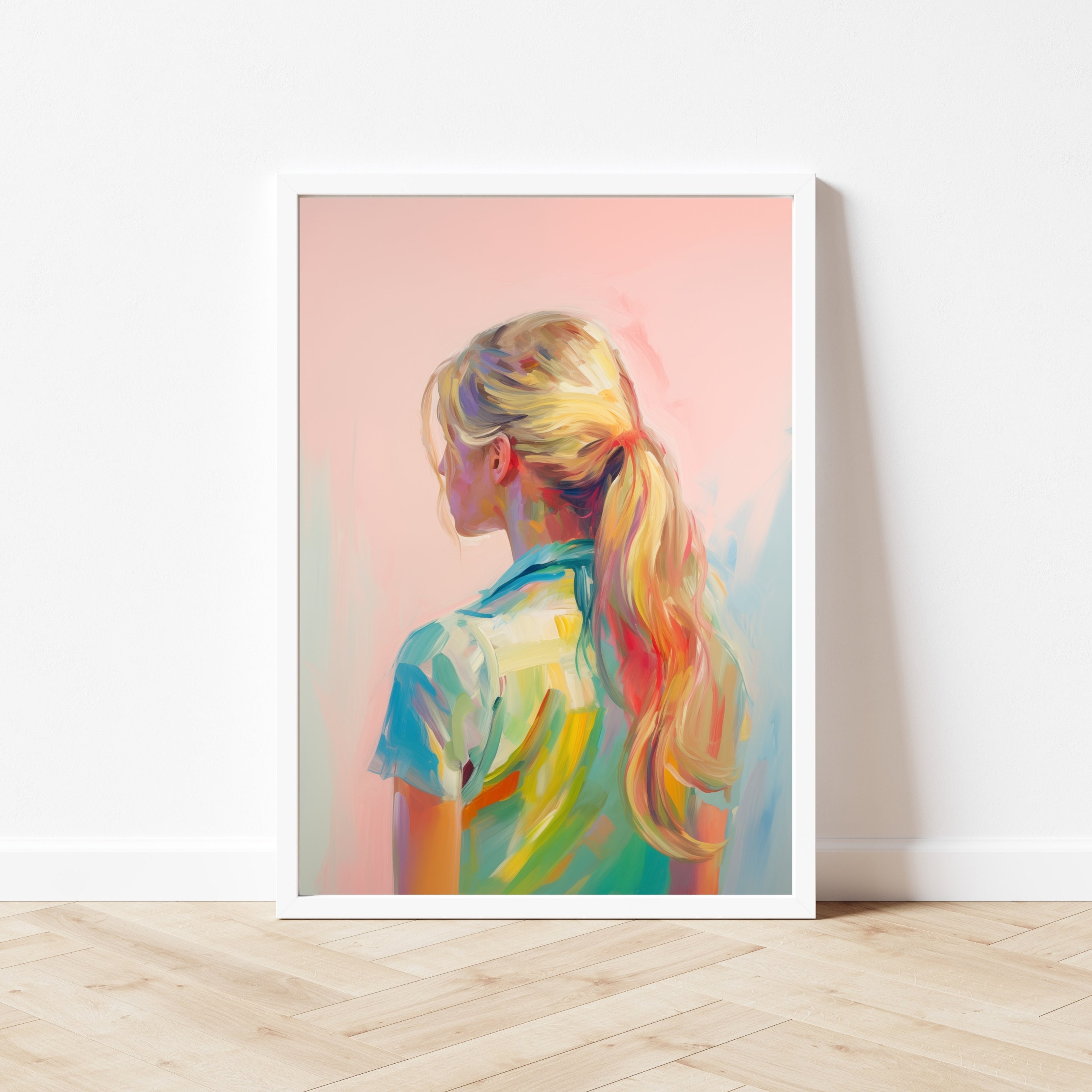 ブロンドの女性の肖像画プリント：ヴィンテージスタイルの水彩画