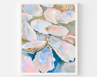 Colorful Pastel Oyster Shell Painting | Abstract Coastal Beach House Wall Art Print | Summer Dining Room Kitchen Printable Digital Download