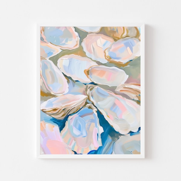 Colorful Pastel Oyster Shell Painting | Abstract Coastal Beach House Wall Art Print | Summer Dining Room Kitchen Printable Digital Download