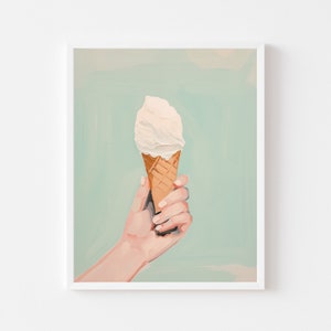 Vanilla Ice Cream Cone Painting | Kitchen Wall Art Print | Summer Digital Download | Colorful Dining Room Printable | Pastel Food Wall Decor