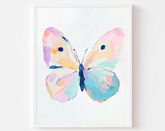 カラフルな蝶の水彩画アートプリント：マキシマリスト昆虫装飾