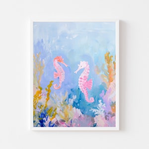 Pink Seahorse Art Print | Coastal Coral Reef (Digital Download)