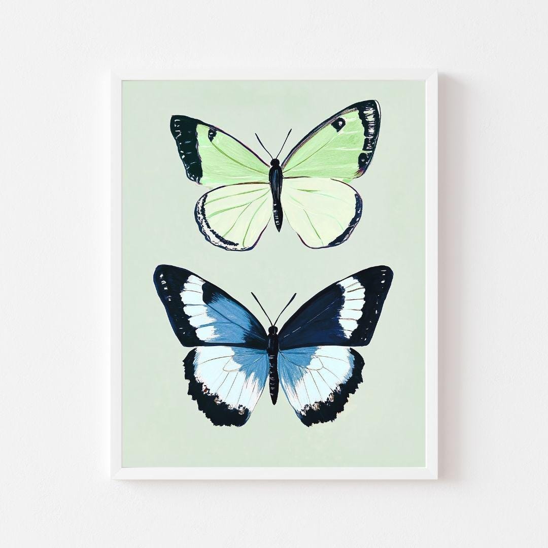 Pastel Butterfly Wall Art Print: Watercolor Insect Painting (digital ...