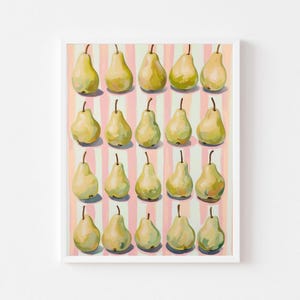 Pastell Birnenmuster Gemälde | Kunstdruck Kunstdruck | Herbst Früchte Digitaler Download | Esszimmer Printable | Bunter Streifen Wand Dekor