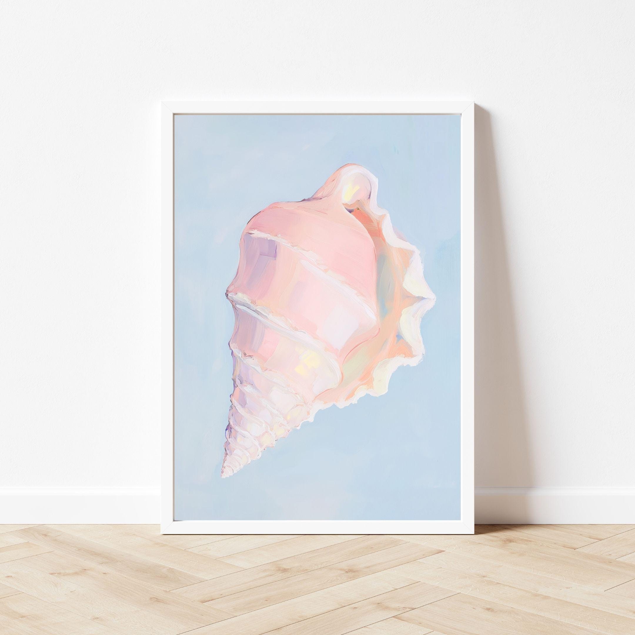Pastel Conch Shell Art Print: Pink Seashell Coastal Decor (digital ...