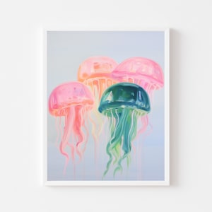 Colorful Jellyfish Watercolor Painting: Coastal Kid's Room Art (Digital Download)