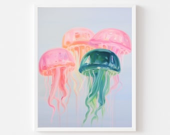 Colorful Jellyfish Watercolor Painting: Coastal Kid's Room Art (Digital Download)