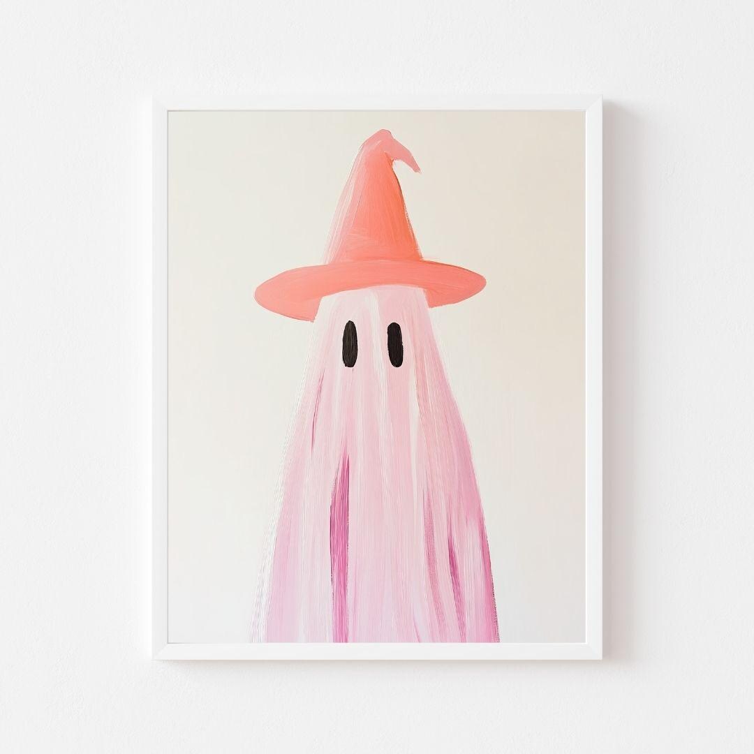 Pink Ghost Witch Hat Print: Girly Halloween Art (digital  display picture 2