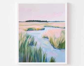 Pastelmoeras-aquarelprint: Carolina Lowcountry Coastal Art (afdrukbare digitale download)