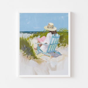 Beach Reading Art Print: Coastal Woman in Dunes (Digital Download)