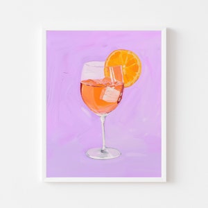 Aperol Spritz-schilderij | Kleurrijke Cocktail Eetkamer Wall Art Print | Pastel Bar winkelwagen digitale download | Trendy meisjesachtig appartement afdrukbaar