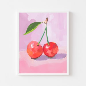 Pintura de cerezas retro: Arte colorido para la pared de la cocina (Descarga digital)