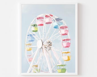 Colorful Ferris Wheel Painting : Whimsical Pastel Playroom Wall Art (Printable Digital Download)