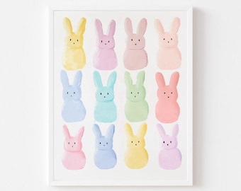 Rainbow Marshmallow Bunny Print: Colorful Easter Nursery Art (Digital Download)