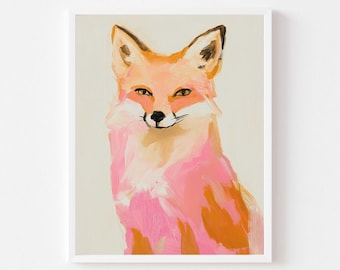 Pink Fox Painting: Abstract Autumn Animal Art (Digital Download)