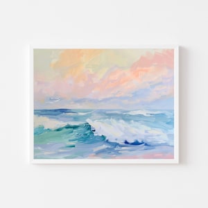 Pastell Ozean Sonnenuntergang Meerlandschaft: Strandhaus Kunstdruck (Digital Download)