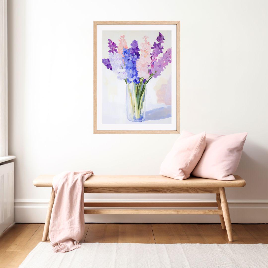 ヒヤシンスの花瓶の水彩画：春の花のアートプリント（デジタル