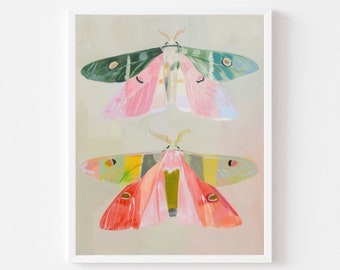 Colorful Moth Painting | Vibrant Insect Wall Art Print | Animal Lover Digital Download | Kid&#39;s Room Playroom Printable | Bright Bug Portrait