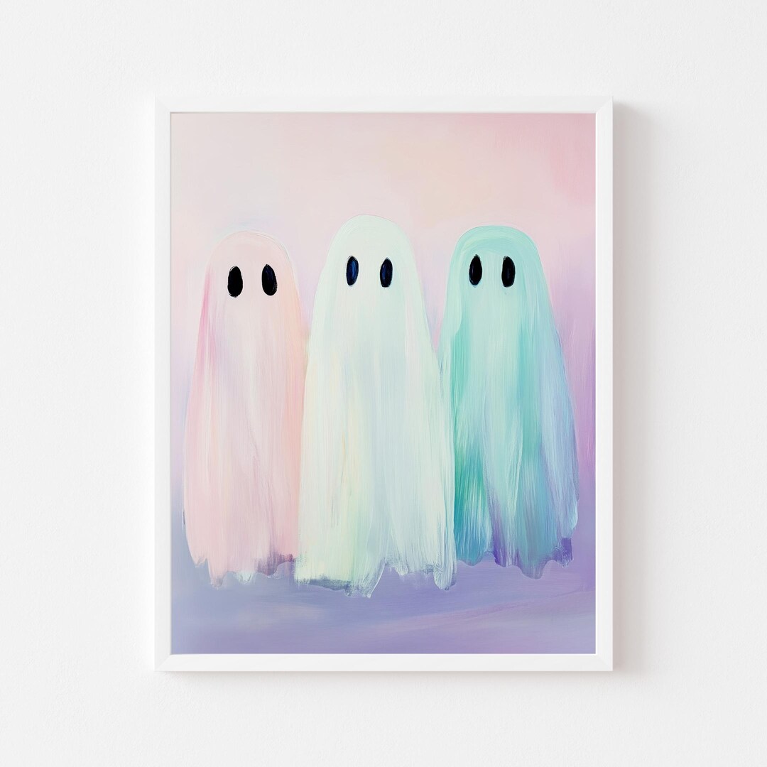 Colorful Pastel Ghosts Painting | Halloween Wall Art Print | Spooky