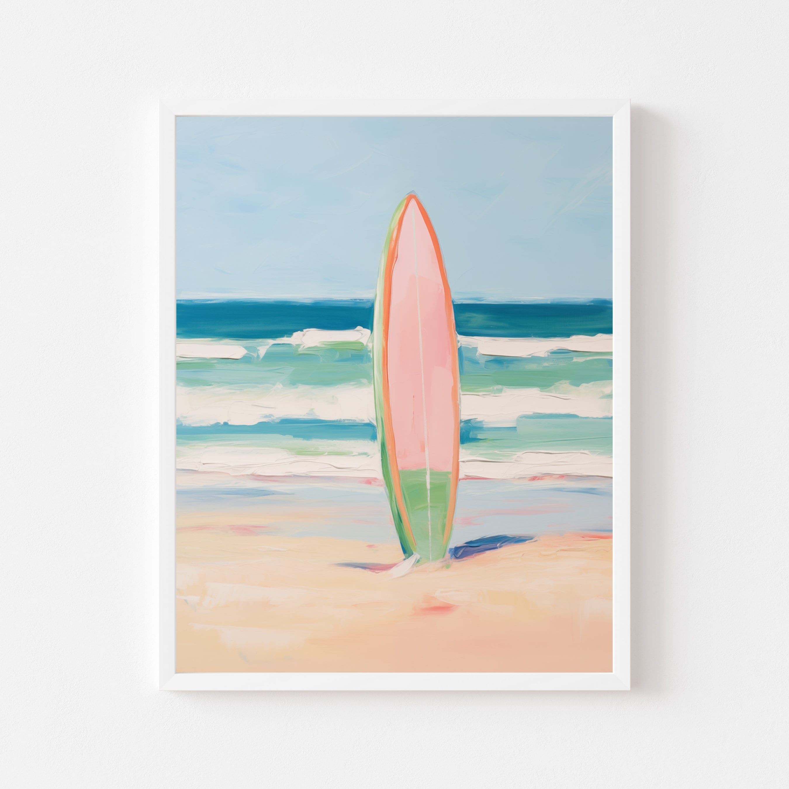 Surfboard Beach Art Print: Coastal Summer Landscape (digital