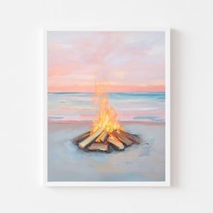 Pastellfärgad strandbrasamålning: Konsttryck med kustlandskap och hav (digital nedladdning)