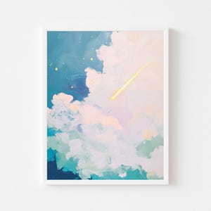 Pintura Pastel de Estrela Cadente | Impressão de Arte de Parede Colorida de Céu Noturno | Impressão Celestial Mágica | Download Digital de Aquarela de Galáxia