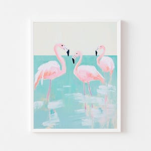 Pink Flamingos Art Print: Pastel Tropical Birds (Digital Download)