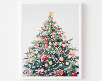 Christmas Tree Art Print: Red and Green Holiday Decor (Digital Download)